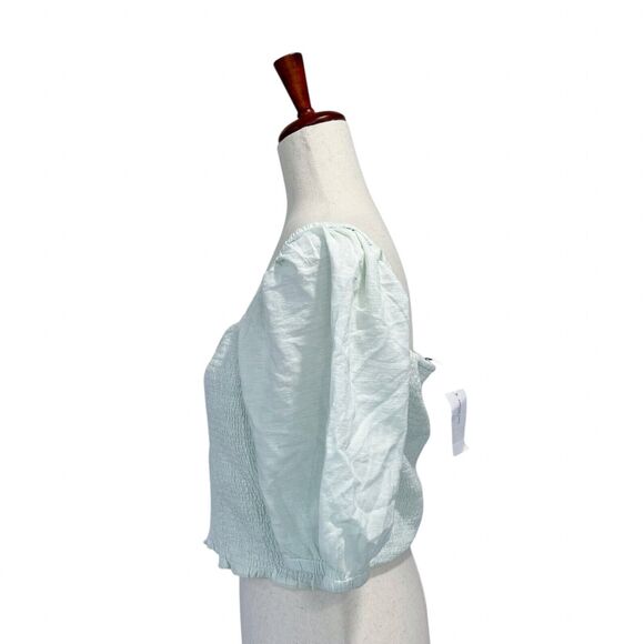 American Eagle NWT Top Size Large Women's Mint Green Smocked Short Sleeve Blouse - Picture 3 of 8